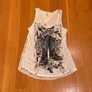 Voice of California Lace Tank Top with Black Boot Design Size Medium NWT Western